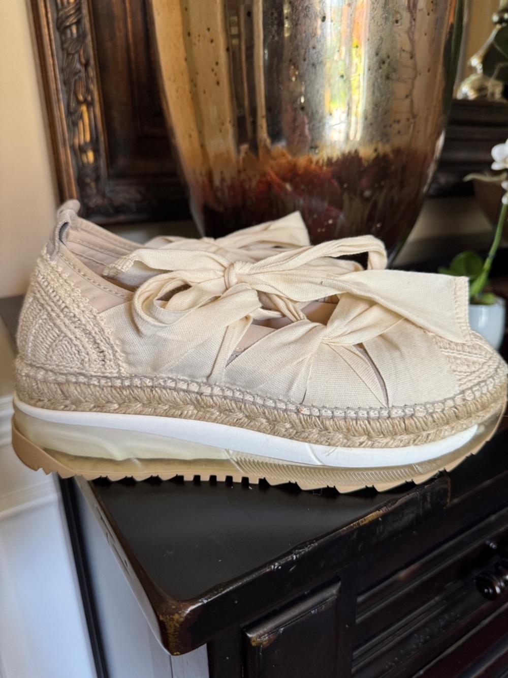 Free People Womens Cream Espadrille Platform Lace-Up Shoes size 39